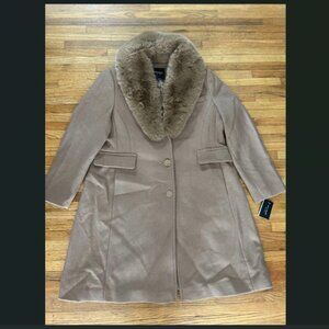 New Kate Spade camel fur removable collar coat XL